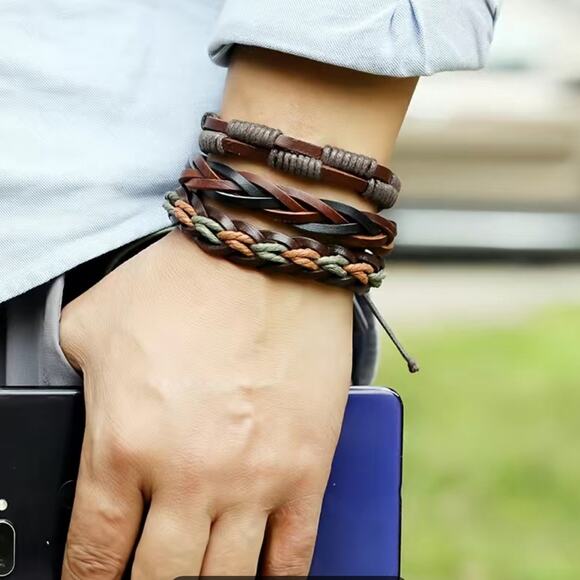 Set 6 Tree of Life Leather Braided Bracelets Unisex Adjustable Multilayer - Picture 5 of 5